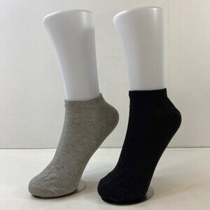 Womens Ankle Socks Set 2 Solid Gray Black Ribbed Cuffs